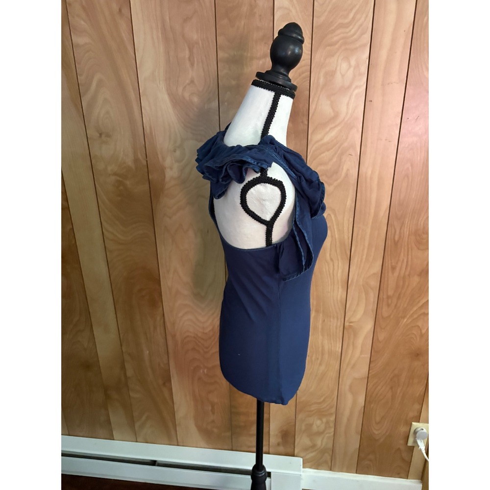 Robert Rodriguez Navy Blue Ruffle Ribbed Knit Racerback Top Small - Picture 2 of 7